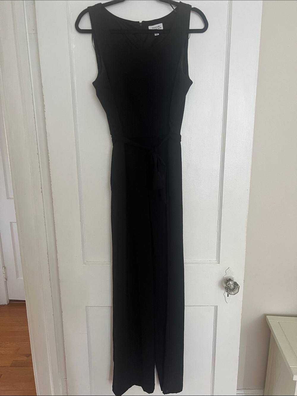 Tahari Black Sleeveless Jumpsuit with Waist Tie
